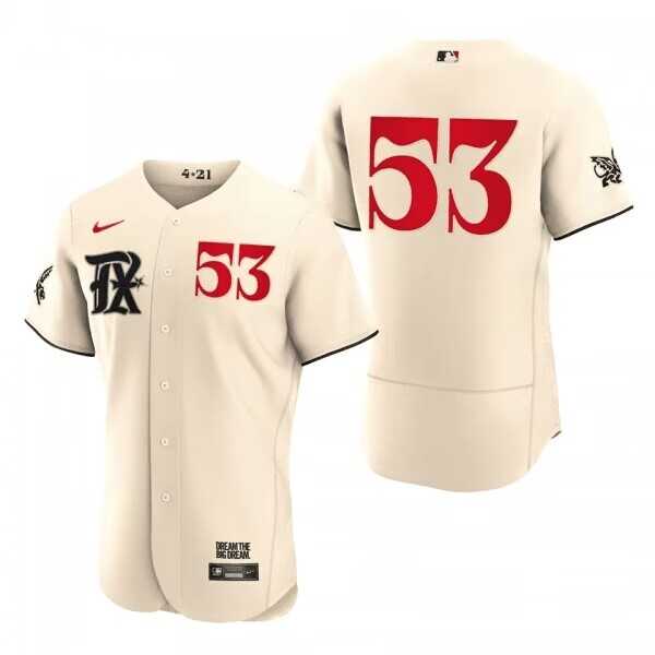 Mens Texas Rangers #53 Adolis Garcia Cream 2023 City Connect Flex Base Stitched Baseball Jersey Dzhi